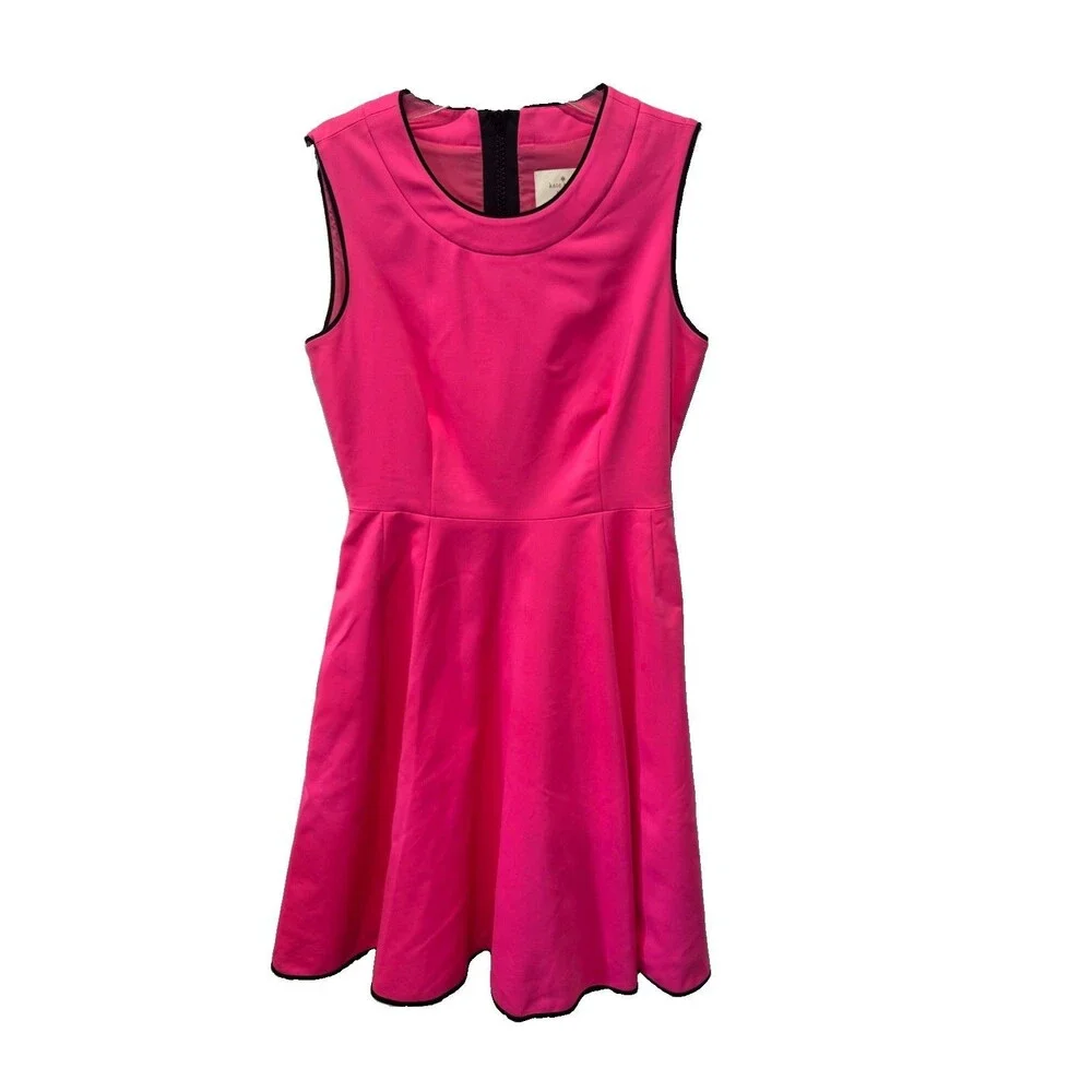 Kate Spade Carol Fit Flare Dress Size 2 Hot Pink Sleeveless Pockets Piped Trim